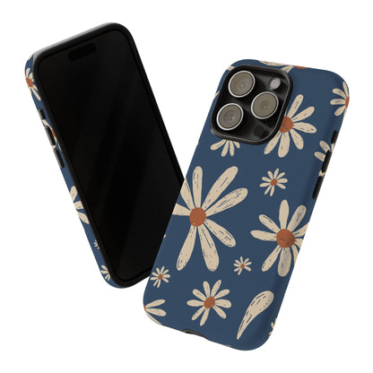 Daisy Pattern Tough Phone Case – Navy Floral Protective Cover