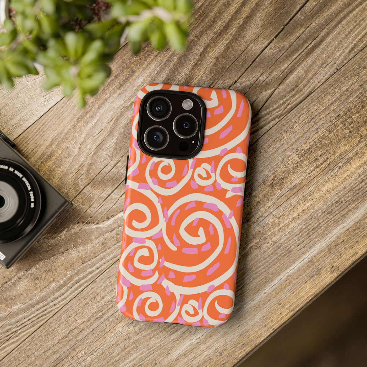 Spiral Swirl Tough Phone Case – Bright Orange & Pink Abstract Protection