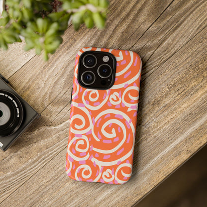 Spiral Swirl Tough Phone Case – Bright Orange & Pink Abstract Protection