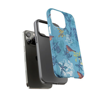Floral Bird Tough Phone Case — Blue Birdcage Pattern