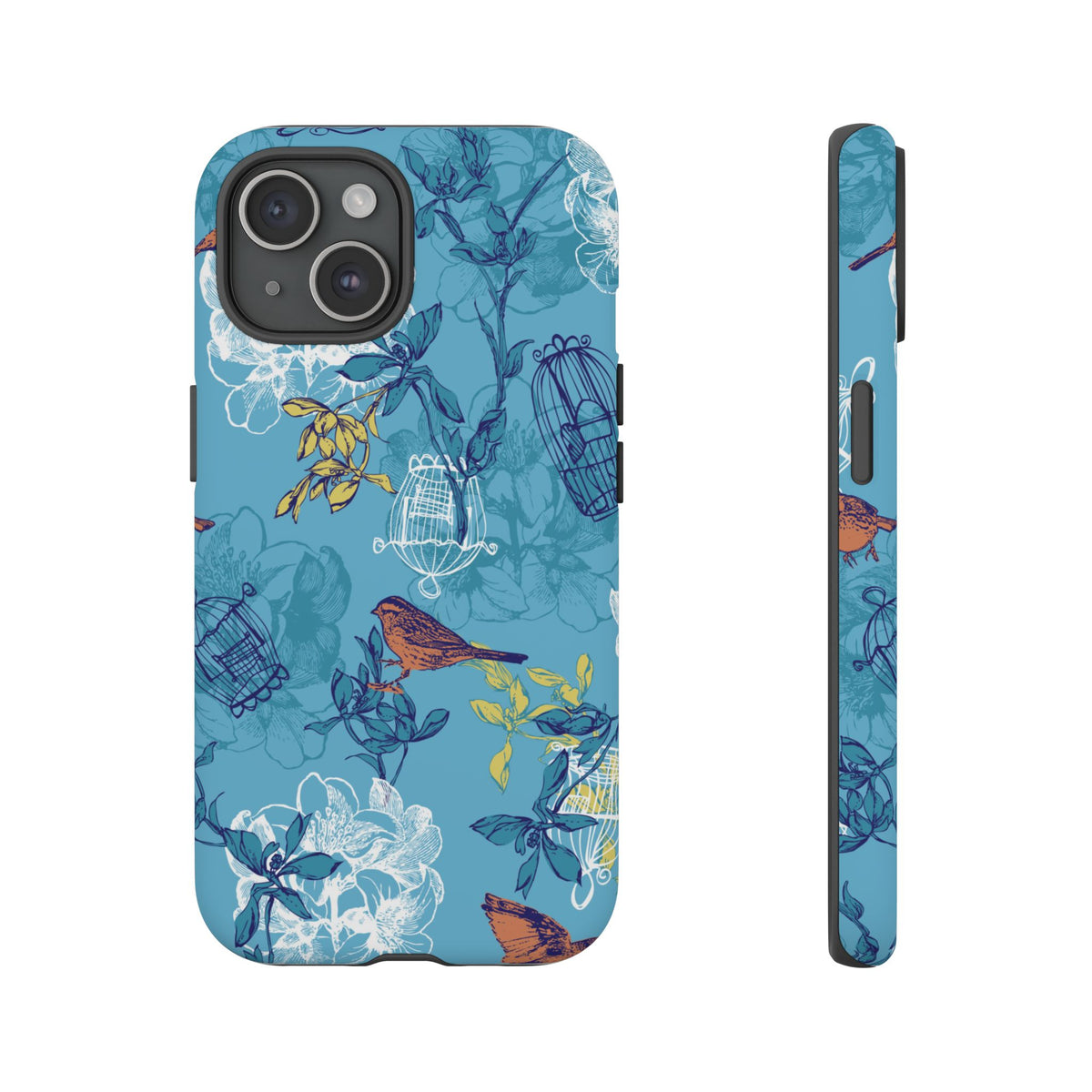 Floral Bird Tough Phone Case — Blue Birdcage Pattern