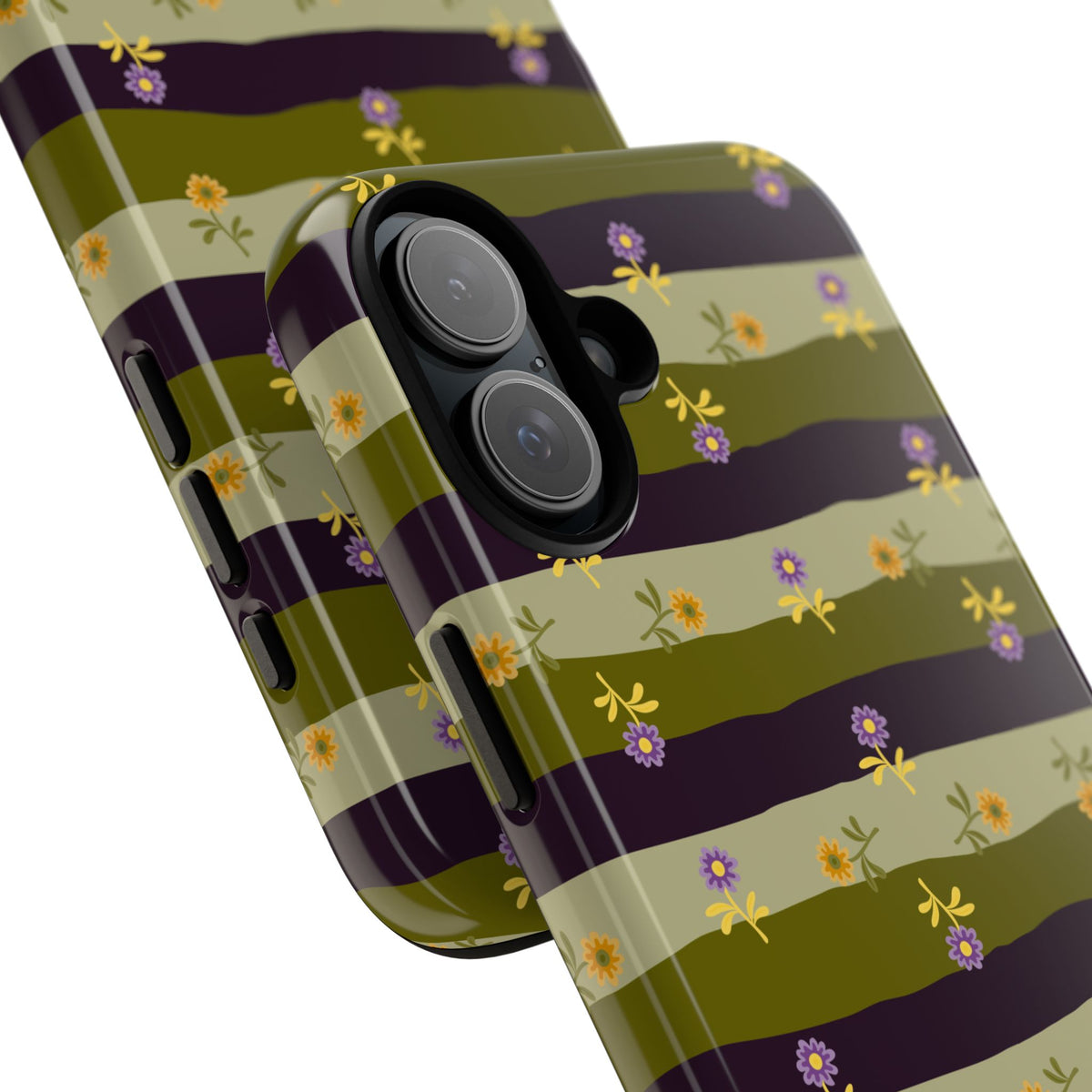 Floral Stripe Tough Phone Case — Olive & Plum Protective Cover