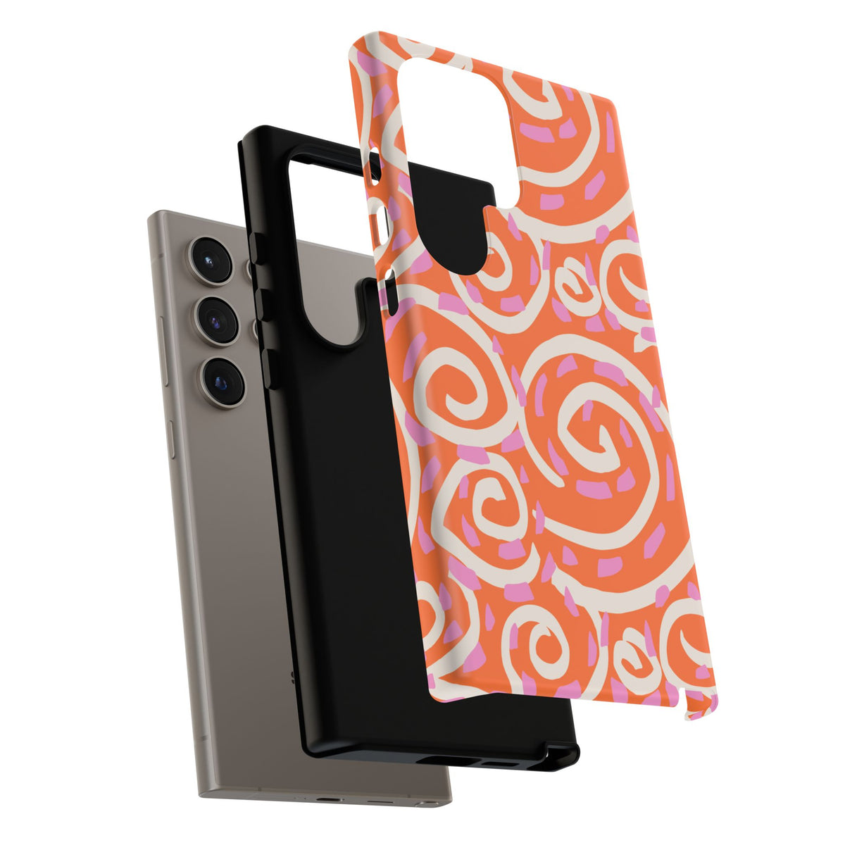 Spiral Swirl Tough Phone Case – Bright Orange & Pink Abstract Protection