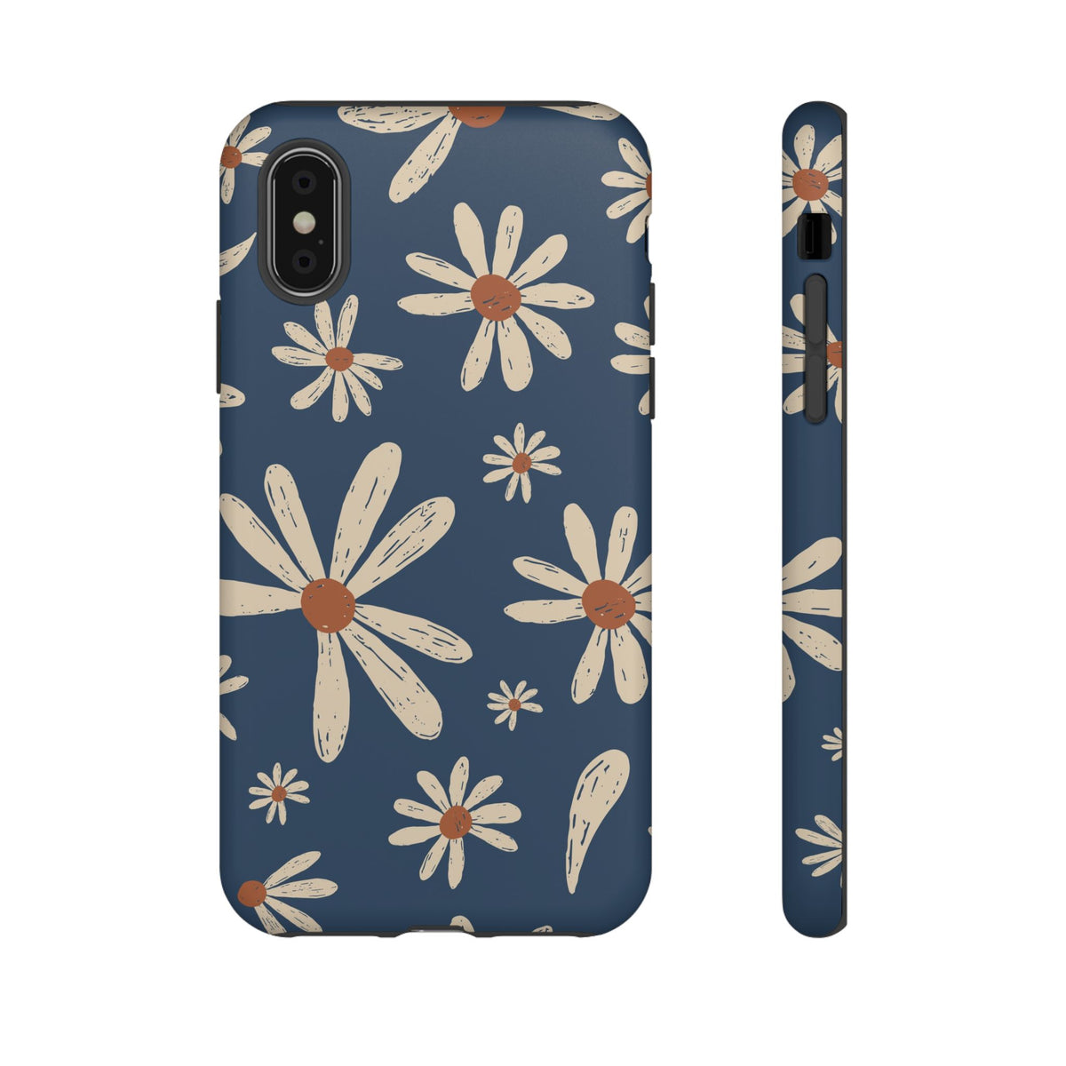 Daisy Pattern Tough Phone Case – Navy Floral Protective Cover