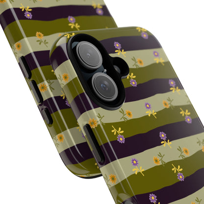 Floral Stripe Tough Phone Case — Olive & Plum Protective Cover
