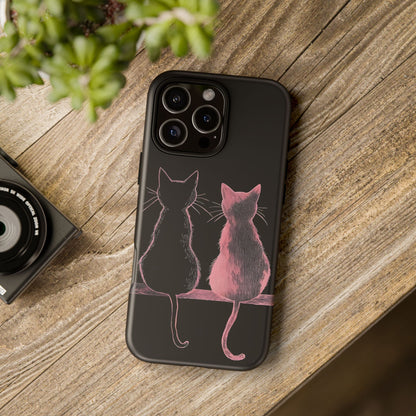 Cute Pink Cats Tough Phone Case – Protective iPhone Cover with Kittens Silhouette