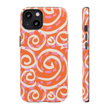 Spiral Swirl Tough Phone Case – Bright Orange & Pink Abstract Protection