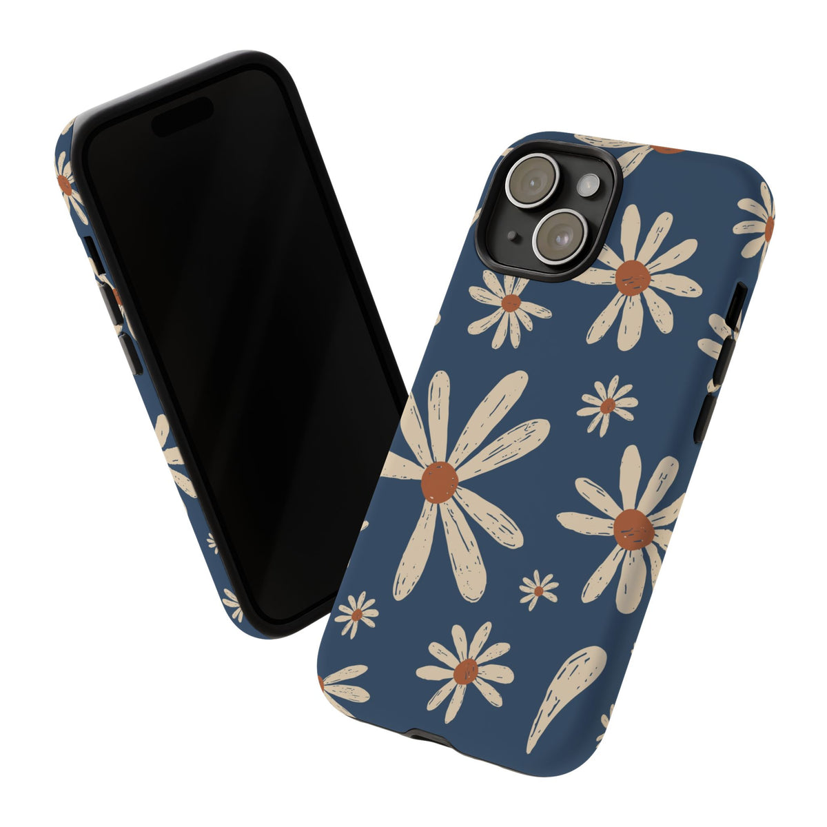 Daisy Pattern Tough Phone Case – Navy Floral Protective Cover