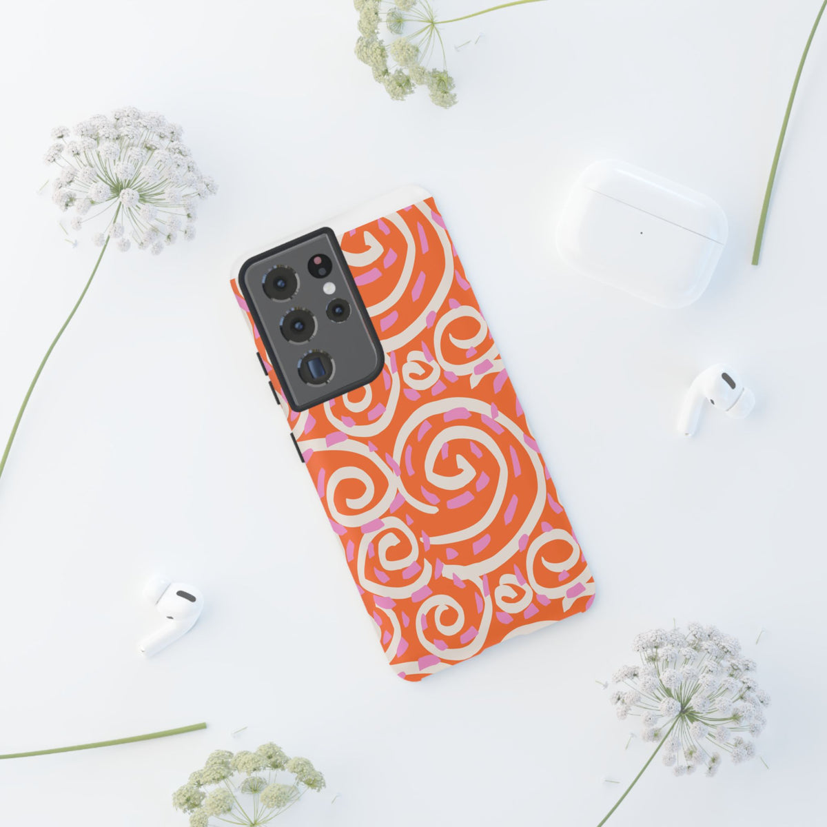 Spiral Swirl Tough Phone Case – Bright Orange & Pink Abstract Protection