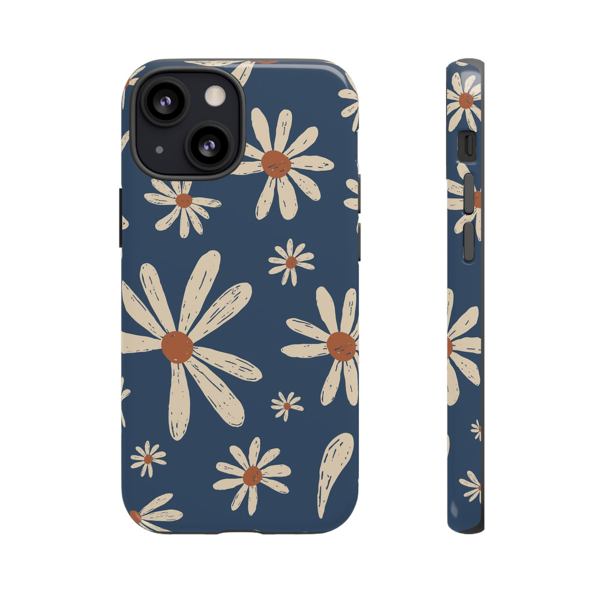 Daisy Pattern Tough Phone Case – Navy Floral Protective Cover