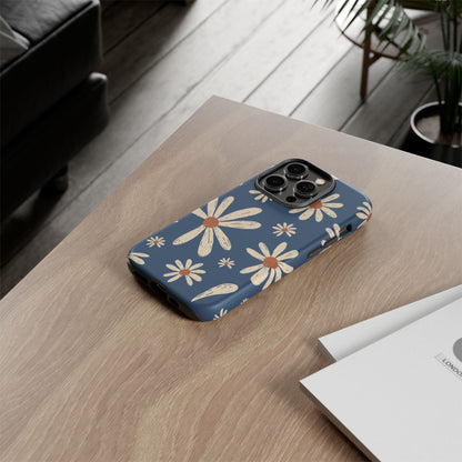 Daisy Pattern Tough Phone Case – Navy Floral Protective Cover