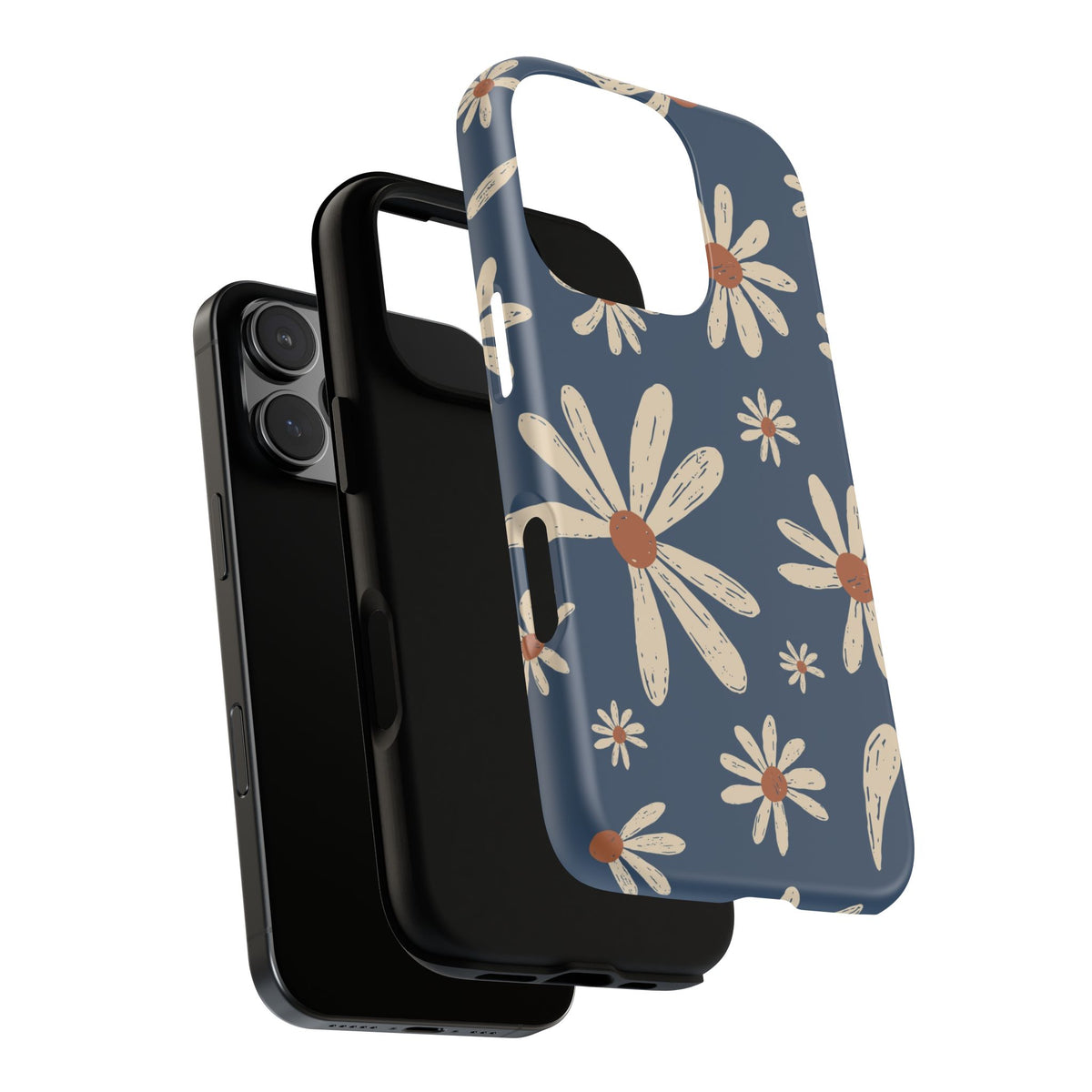 Daisy Pattern Tough Phone Case – Navy Floral Protective Cover