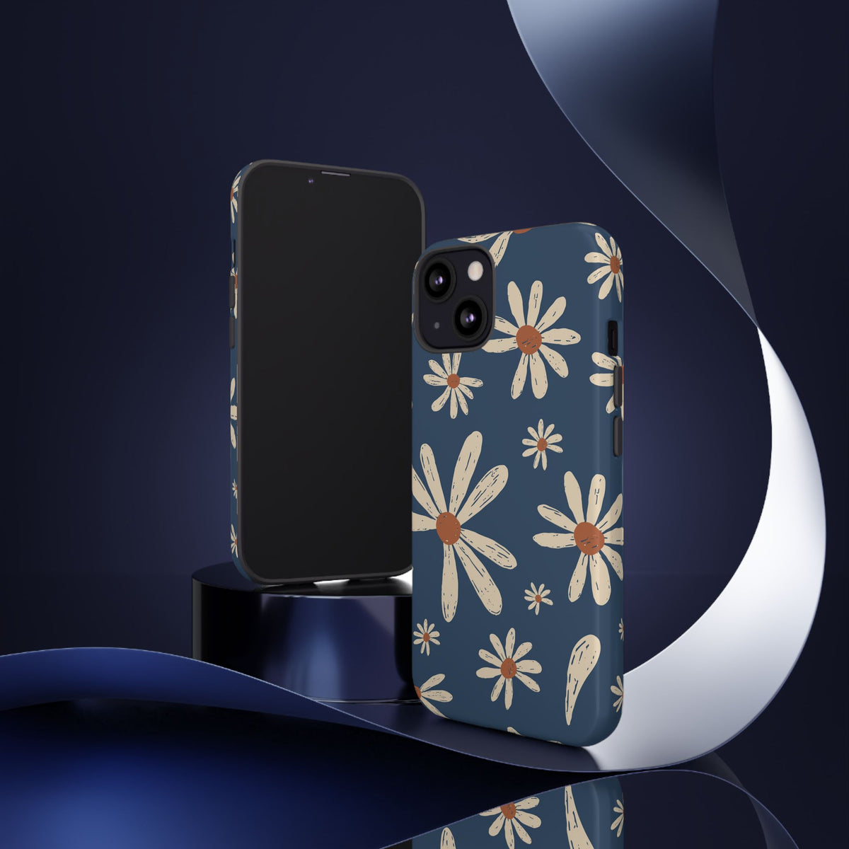 Daisy Pattern Tough Phone Case – Navy Floral Protective Cover