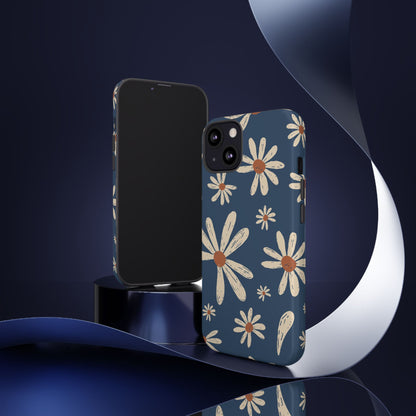Daisy Pattern Tough Phone Case – Navy Floral Protective Cover