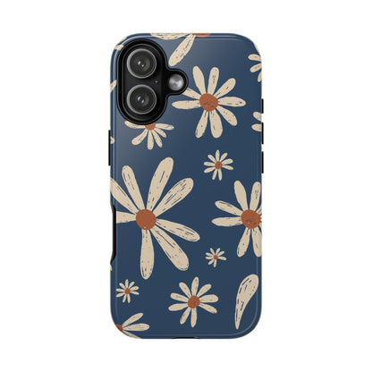 Daisy Pattern Tough Phone Case – Navy Floral Protective Cover