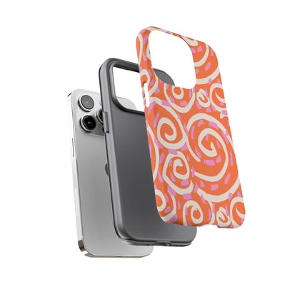 Spiral Swirl Tough Phone Case – Bright Orange & Pink Abstract Protection
