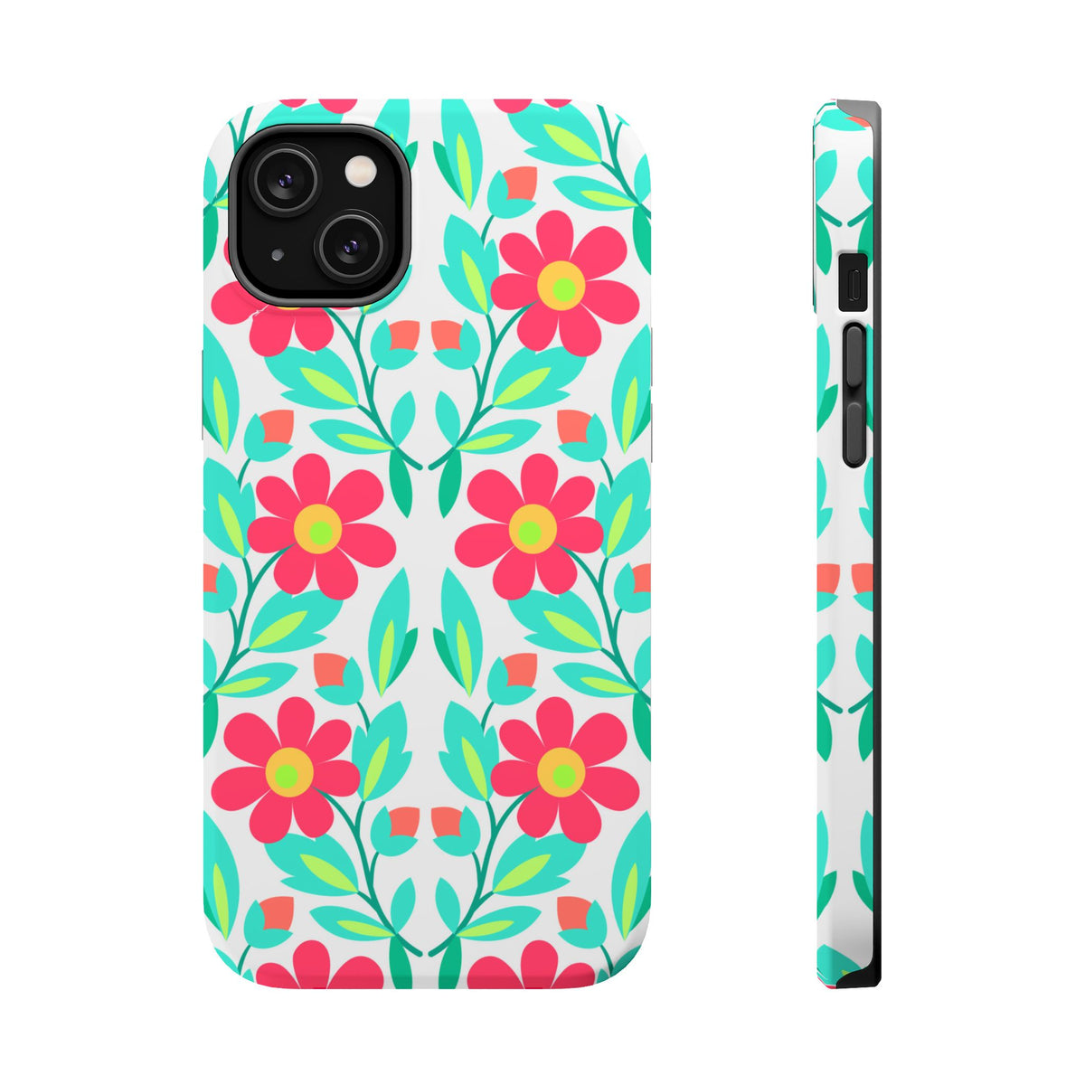 Floral Magnetic Impact-Resistant Phone Case — Pink & Teal Flower Pattern