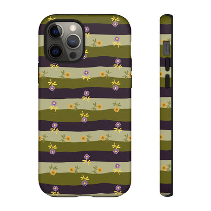 Floral Stripe Tough Phone Case — Olive & Plum Protective Cover