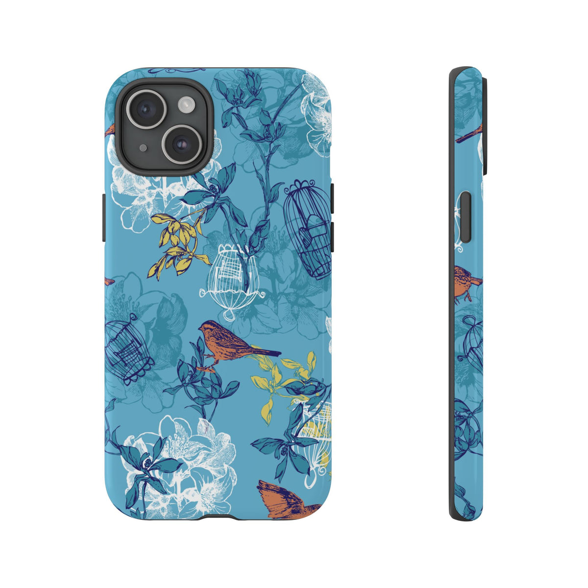 Floral Bird Tough Phone Case — Blue Birdcage Pattern
