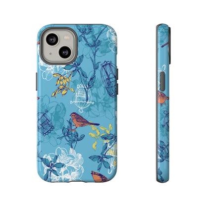 Floral Bird Tough Phone Case — Blue Birdcage Pattern