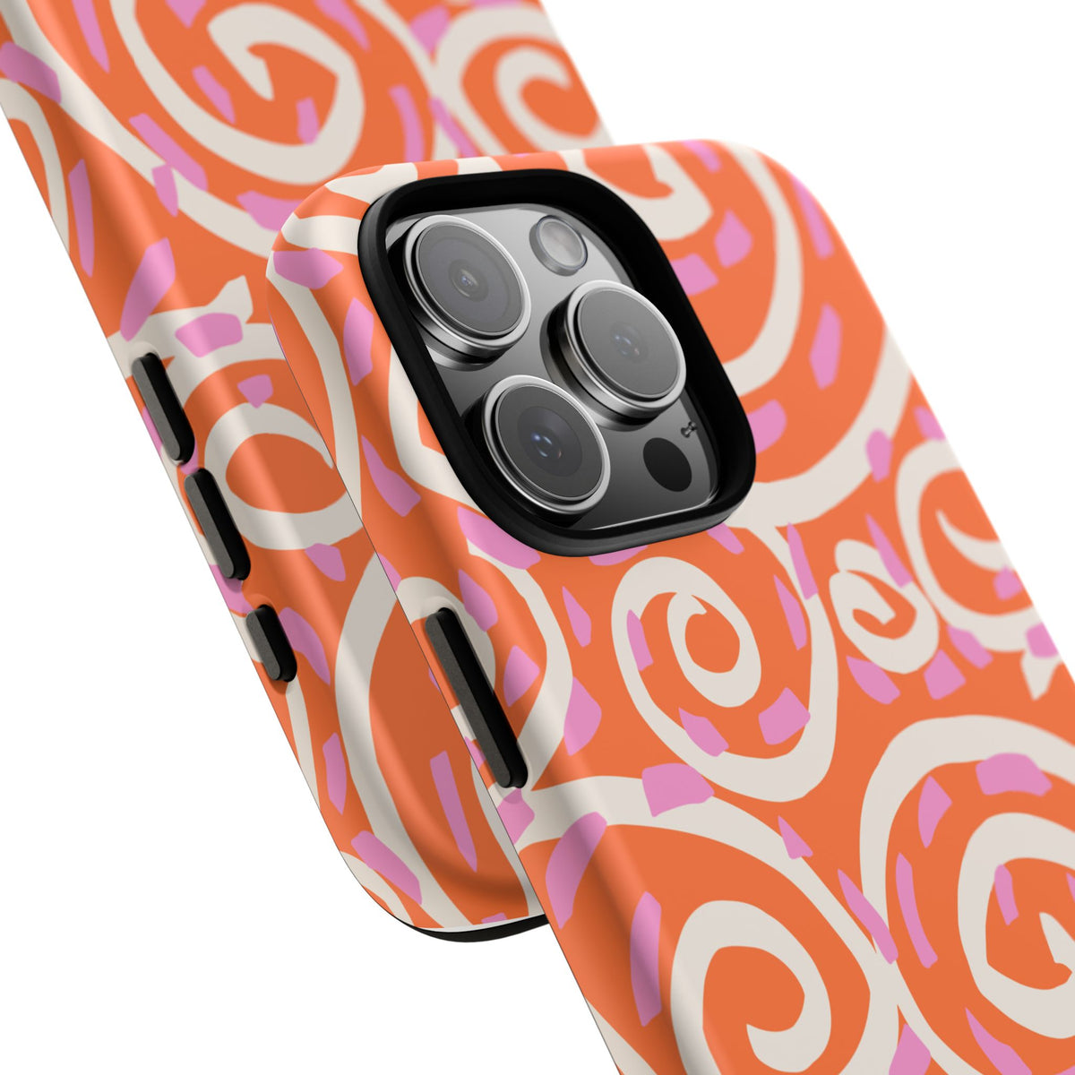 Spiral Swirl Tough Phone Case – Bright Orange & Pink Abstract Protection