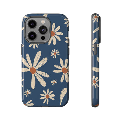 Daisy Pattern Tough Phone Case – Navy Floral Protective Cover