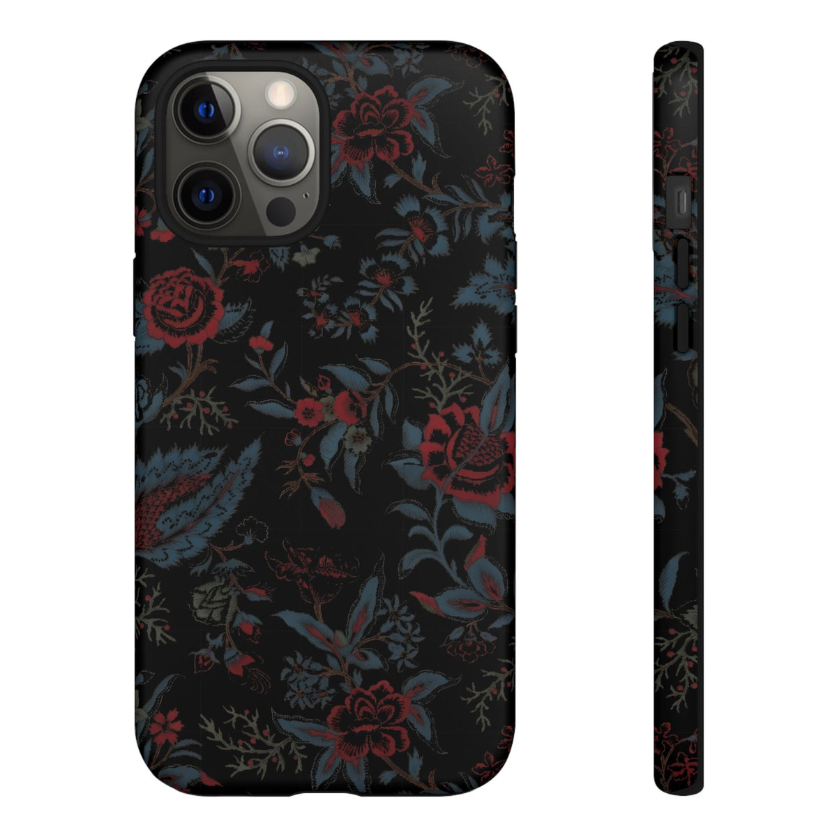 Floral Noir Tough Phone Case — Dark Rose Protective Cover