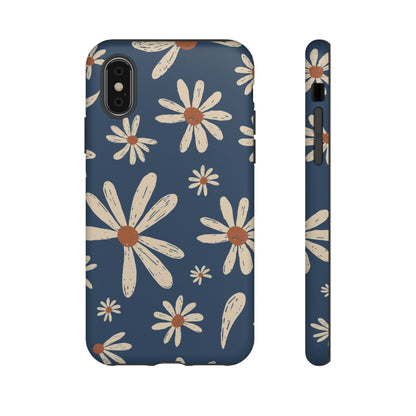 Daisy Pattern Tough Phone Case – Navy Floral Protective Cover