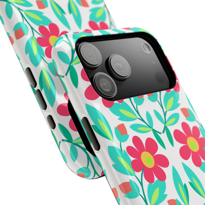 Floral Magnetic Impact-Resistant Phone Case — Pink & Teal Flower Pattern