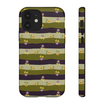 Floral Stripe Tough Phone Case — Olive & Plum Protective Cover