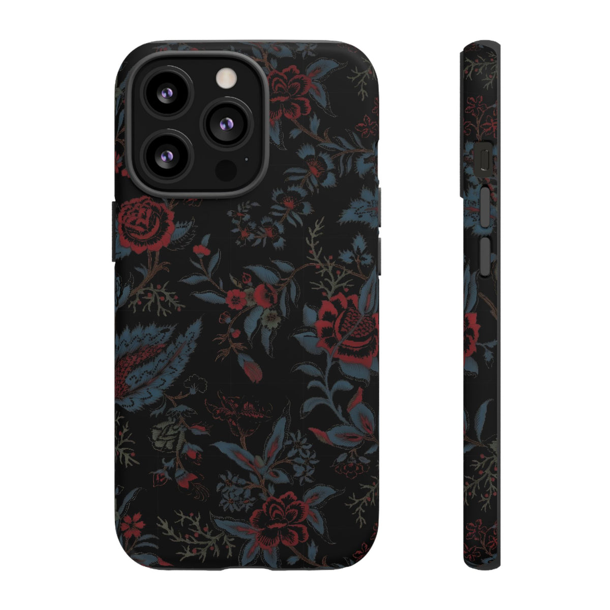 Floral Noir Tough Phone Case — Dark Rose Protective Cover