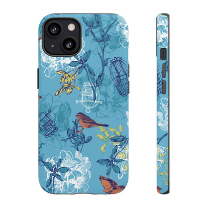 Floral Bird Tough Phone Case — Blue Birdcage Pattern