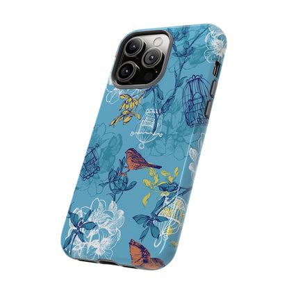 Floral Bird Tough Phone Case — Blue Birdcage Pattern