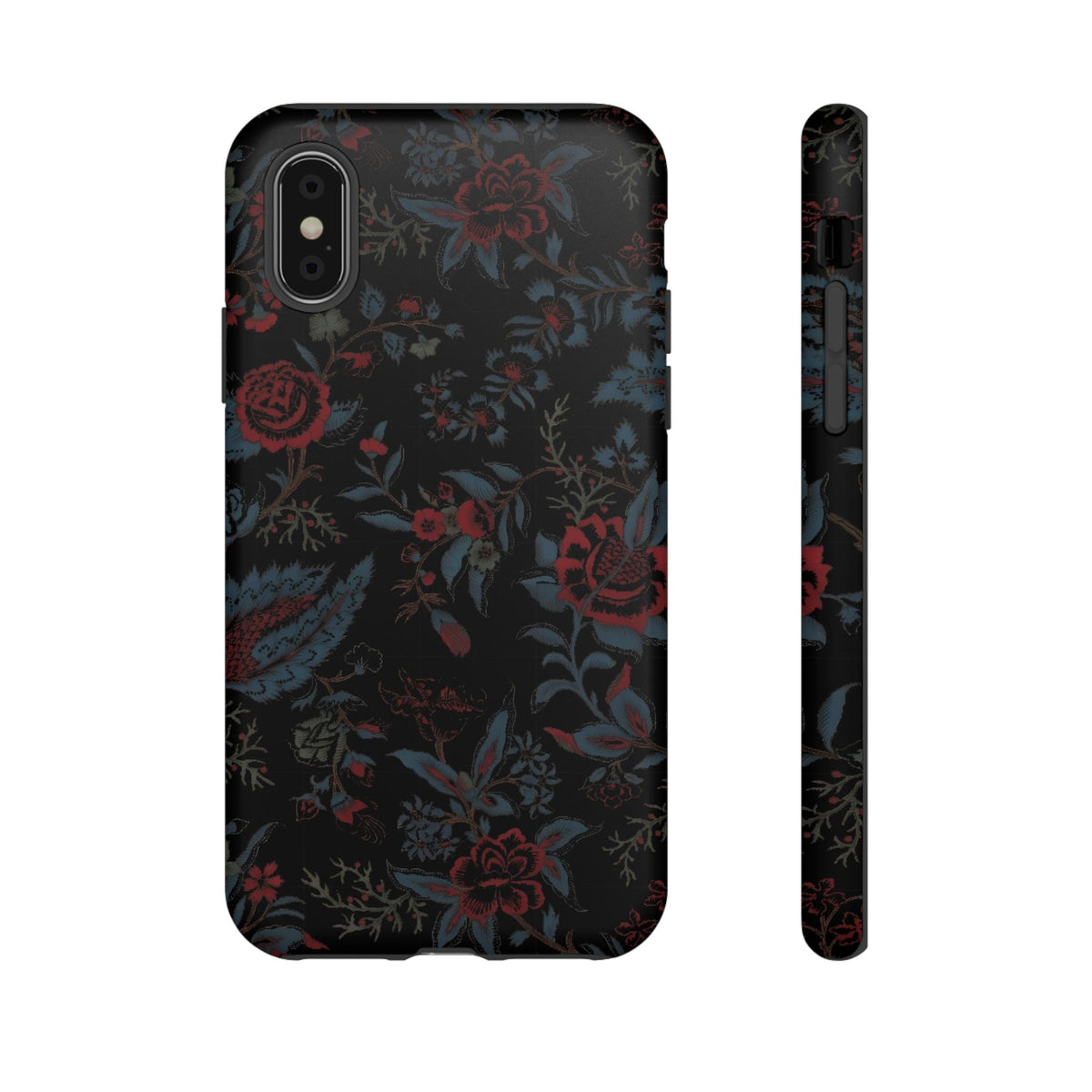 Floral Noir Tough Phone Case — Dark Rose Protective Cover