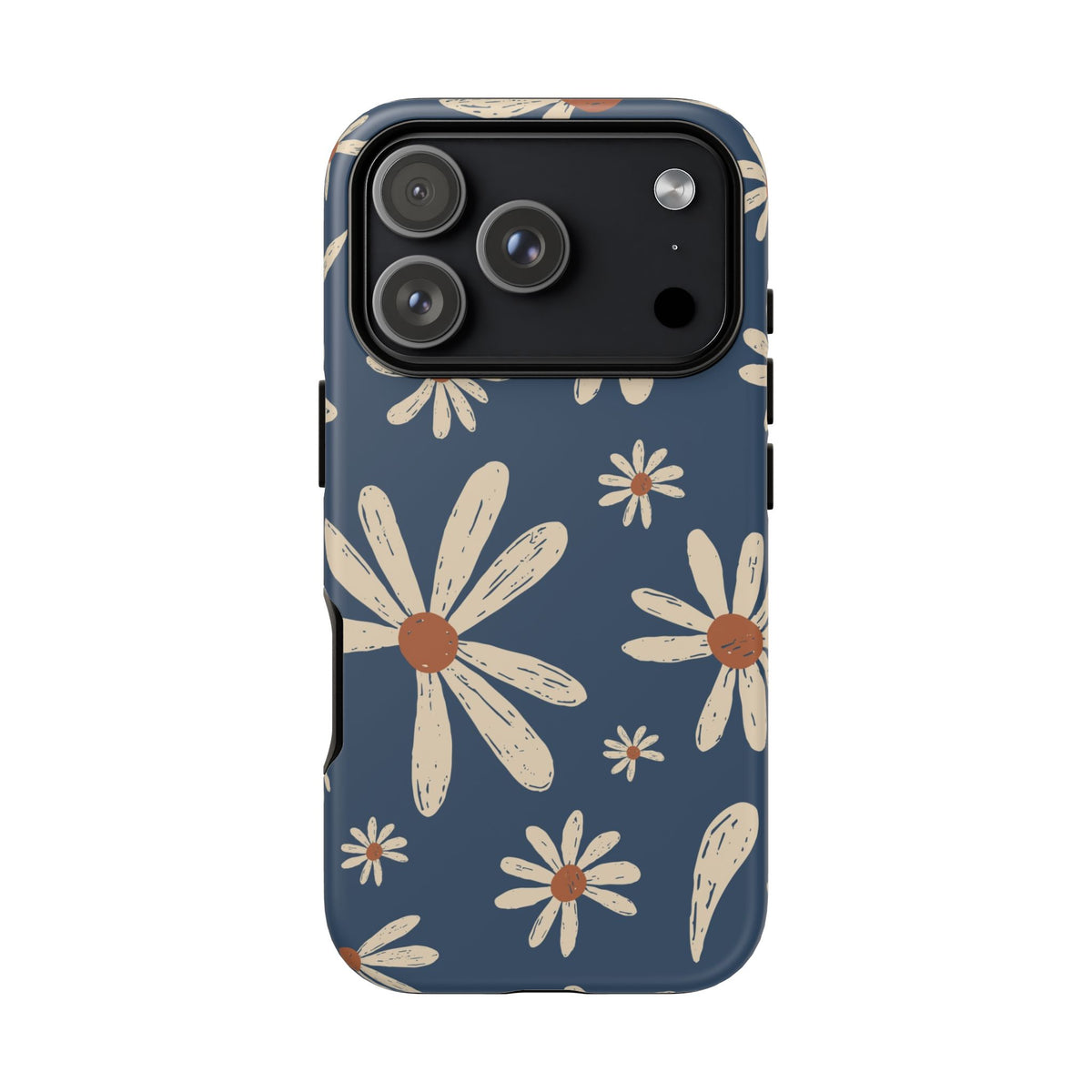 Daisy Pattern Tough Phone Case – Navy Floral Protective Cover