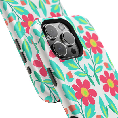 Floral Magnetic Impact-Resistant Phone Case — Pink & Teal Flower Pattern