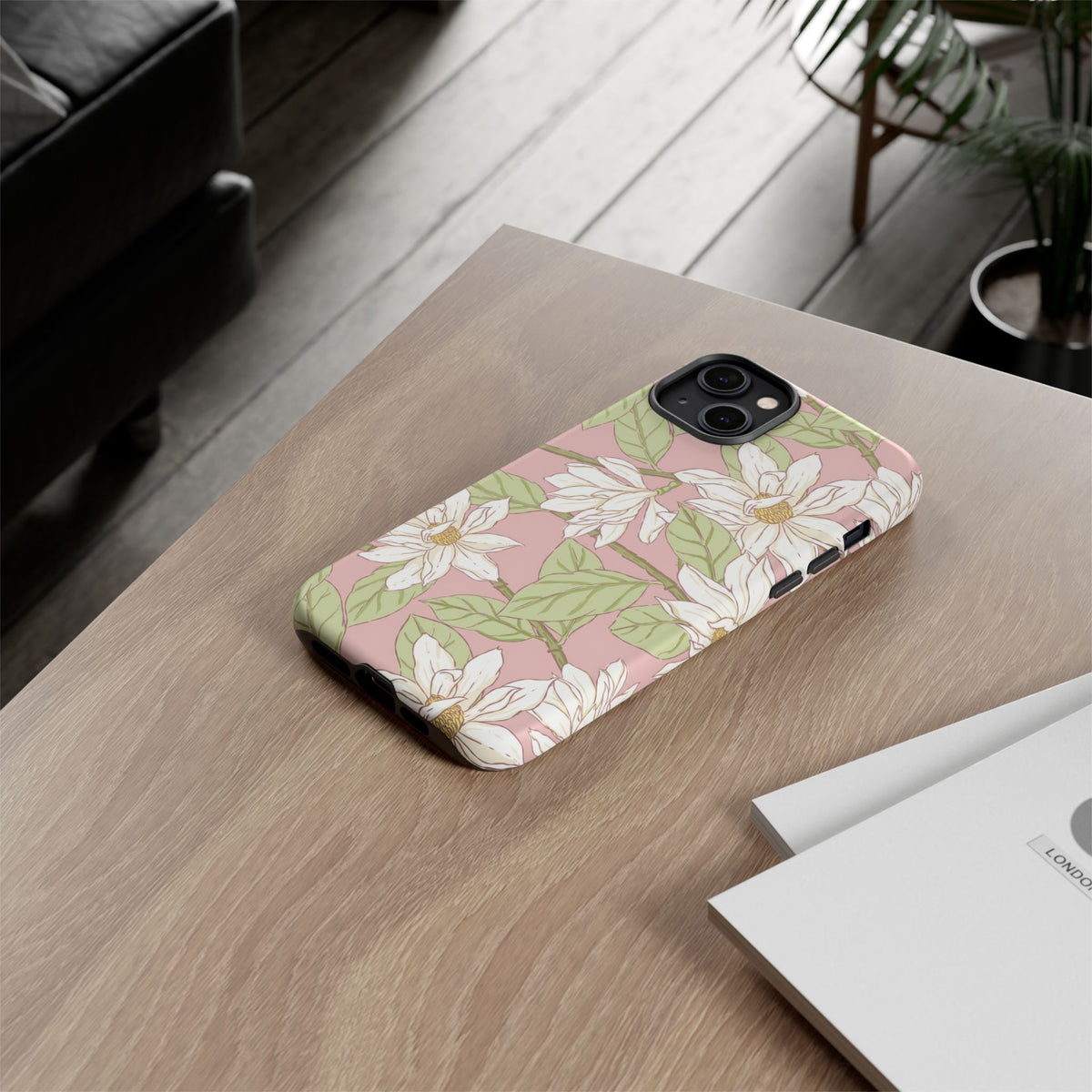 Floral Magnolia Tough Phone Case — Pink Botanical Protective Case