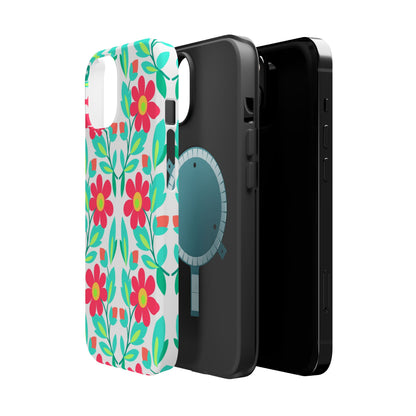 Floral Magnetic Impact-Resistant Phone Case — Pink & Teal Flower Pattern
