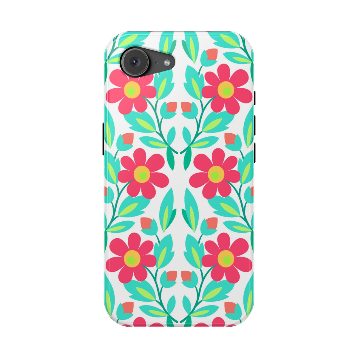 Floral Magnetic Impact-Resistant Phone Case — Pink & Teal Flower Pattern
