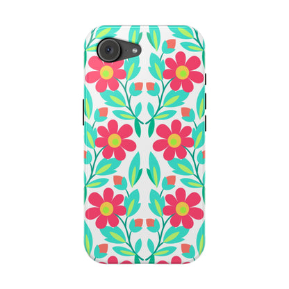 Floral Magnetic Impact-Resistant Phone Case — Pink & Teal Flower Pattern