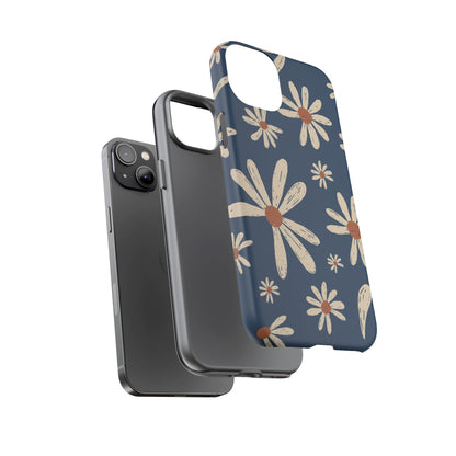 Daisy Pattern Tough Phone Case – Navy Floral Protective Cover