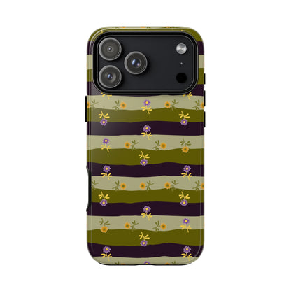 Floral Stripe Tough Phone Case — Olive & Plum Protective Cover