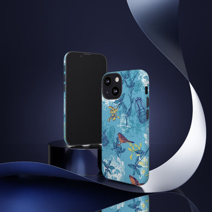 Floral Bird Tough Phone Case — Blue Birdcage Pattern