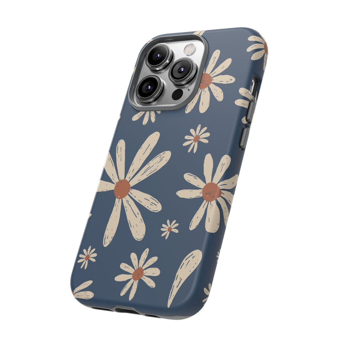 Daisy Pattern Tough Phone Case – Navy Floral Protective Cover