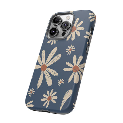 Daisy Pattern Tough Phone Case – Navy Floral Protective Cover