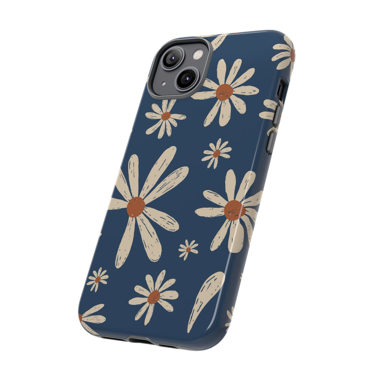 Daisy Pattern Tough Phone Case – Navy Floral Protective Cover