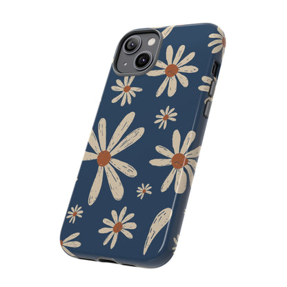 Daisy Pattern Tough Phone Case – Navy Floral Protective Cover