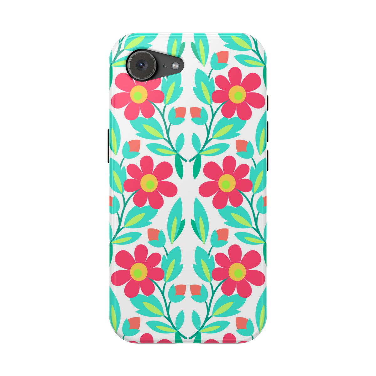 Floral Magnetic Impact-Resistant Phone Case — Pink & Teal Flower Pattern