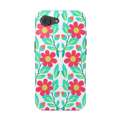 Floral Magnetic Impact-Resistant Phone Case — Pink & Teal Flower Pattern