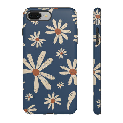 Daisy Pattern Tough Phone Case – Navy Floral Protective Cover